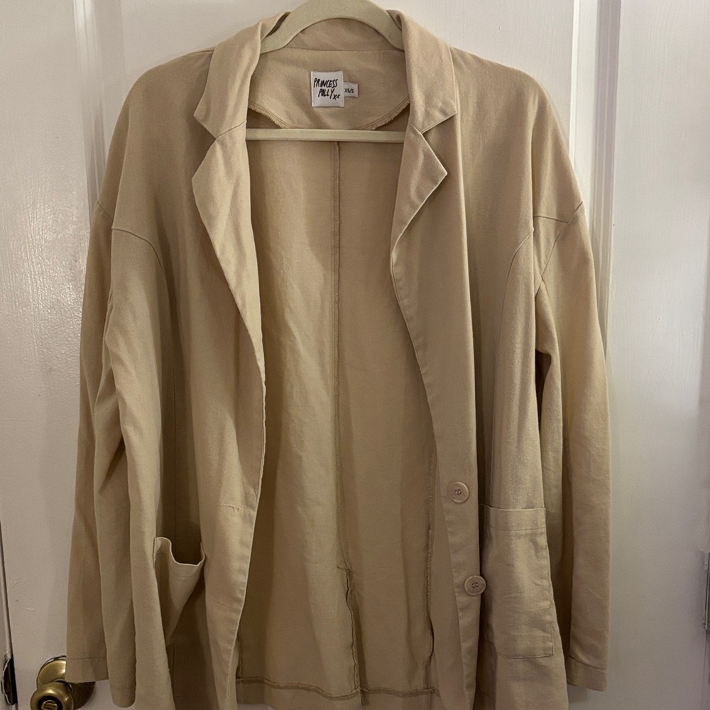 Princess Polly linen blazer in cream/nude - size xs/s